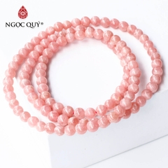 Vòng 3 line đá đào hoa Rhodochrosite hạt 5mm