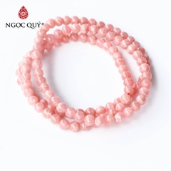 Vòng 3 line đá đào hoa Rhodochrosite hạt 5mm