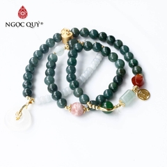 Vòng cẩm thạch 3 line phối charm bạc mạ vàng