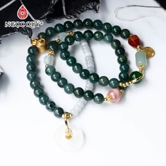 Vòng cẩm thạch 3 line phối charm bạc mạ vàng