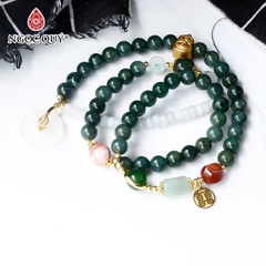 Vòng cẩm thạch 3 line phối charm bạc mạ vàng