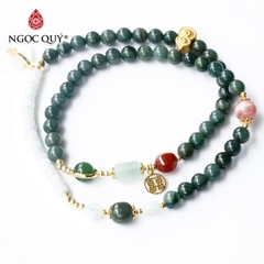 Vòng cẩm thạch 3 line phối charm bạc mạ vàng