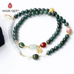 Vòng cẩm thạch 3 line phối charm bạc mạ vàng