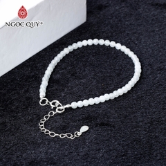 Vòng tay đá cẩm thạch A hạt mini khóa bạc