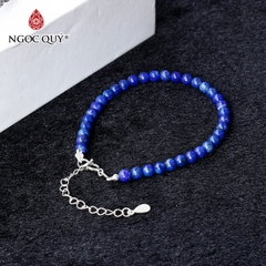 Vòng tay đá lapis lazuli hạt mini khóa bạc