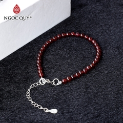 Vòng tay ngọc hồng lưu hạt mini khóa bạc