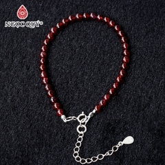 Vòng tay ngọc hồng lưu hạt mini khóa bạc