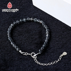 Vòng thạch anh tóc đen hạt mini khóa bạc