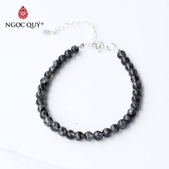 Vòng thạch anh tóc đen hạt mini khóa bạc