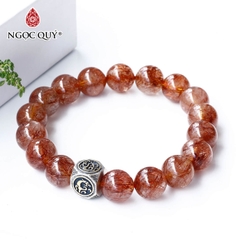 Vòng thạch anh tóc đỏ 11mm phối charm tứ linh bạc