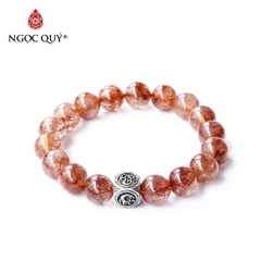 Vòng thạch anh tóc đỏ 11mm phối charm tứ linh bạc