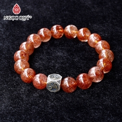 Vòng thạch anh tóc đỏ 11mm phối charm tứ linh bạc
