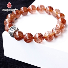 Vòng thạch anh tóc đỏ 11mm phối charm tứ linh bạc