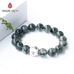 Vòng thạch anh tóc xanh phối charm lục tự bạc