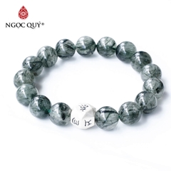 Vòng thạch anh tóc xanh phối charm lục tự bạc
