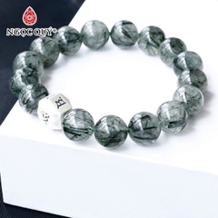 Vòng thạch anh tóc xanh phối charm lục tự bạc