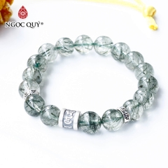 Vòng thạch anh tóc xanh phối charm lục tự bạc