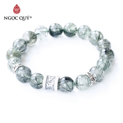 Vòng thạch anh tóc xanh phối charm lục tự bạc