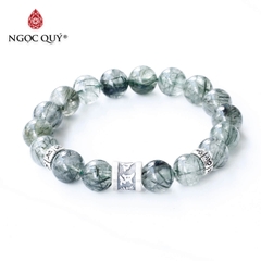 Vòng thạch anh tóc xanh phối charm lục tự bạc