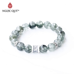 Vòng thạch anh tóc xanh phối charm lục tự bạc