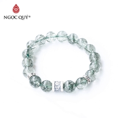 Vòng thạch anh tóc xanh phối charm lục tự bạc