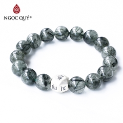 Vòng tay phong thủy thạch anh tóc xanh phối charm bạc