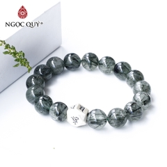 Vòng tay phong thủy thạch anh tóc xanh phối charm bạc