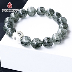 Vòng tay phong thủy thạch anh tóc xanh phối charm bạc