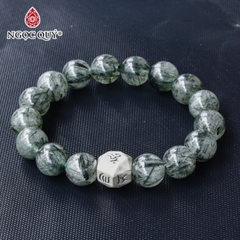 Vòng tay phong thủy thạch anh tóc xanh phối charm bạc