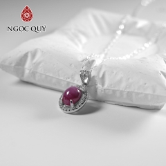 Dây chuyền bạc mặt oval đính đá thiên nhiên 14x12mm