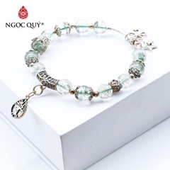 Vòng đá thạch anh ưu linh xanh phối charm cỏ 4 lá