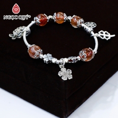 Vòng thạch anh tóc đỏ phối charm bạc