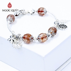 Vòng thạch anh tóc đỏ phối charm bạc