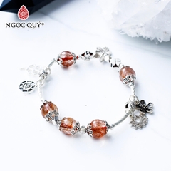 Vòng thạch anh tóc đỏ phối charm bạc