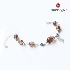 Vòng tay lu thống đá thạch anh tóc phối charm bạc cỏ 4 lá