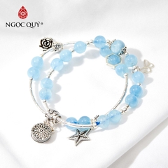 Vòng tay đá Aquamarine tự nhiên phối charm - Mẫu VC0282 - Ngọc Quý