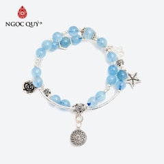 Vòng tay đá Aquamarine tự nhiên phối charm - Mẫu VC0282 - Ngọc Quý
