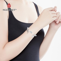 Vòng tay đá Aquamarine tự nhiên phối charm - Mẫu VC0288 - Ngọc Quý