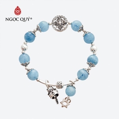 Vòng tay đá Aquamarine tự nhiên phối charm - Mẫu VC0291 - Ngọc Quý