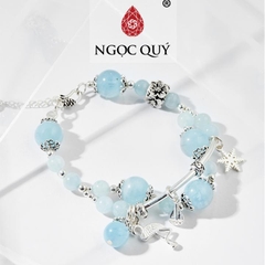Vòng tay đá Aquamarine tự nhiên phối charm - Mẫu VC0292 - Ngọc Quý