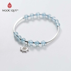 Vòng tay đá Aquamarine tự nhiên phối charm - Mẫu VC0305 - Ngọc Quý