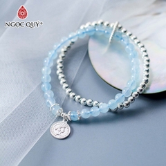 Vòng tay đá Aquamarine tự nhiên phối charm - Mẫu VC0306 - Ngọc Quý