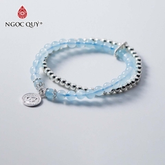 Vòng tay đá Aquamarine tự nhiên phối charm - Mẫu VC0306 - Ngọc Quý