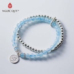 Vòng tay đá Aquamarine tự nhiên phối charm - Mẫu VC0306 - Ngọc Quý