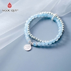 Vòng tay đá Aquamarine tự nhiên phối charm - Mẫu VC0306 - Ngọc Quý