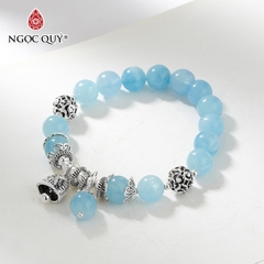 Vòng tay đá Aquamarine tự nhiên phối charm - Mẫu VC0307 - Ngọc Quý