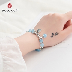 Vòng tay đá Aquamarine tự nhiên phối charm - Mẫu VC0307 - Ngọc Quý