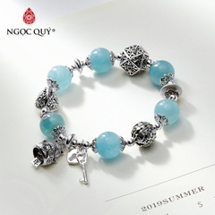 Vòng tay đá Aquamarine tự nhiên phối charm - Mẫu VC0308 - Ngọc Quý