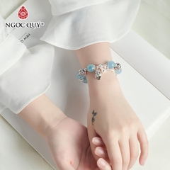 Vòng tay đá Aquamarine tự nhiên phối charm - Mẫu VC0308 - Ngọc Quý