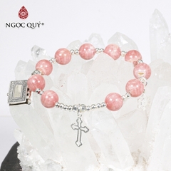 Vòng tay đá Đào hoa tự nhiên phối charm - Mẫu VC0324 - Ngọc Quý